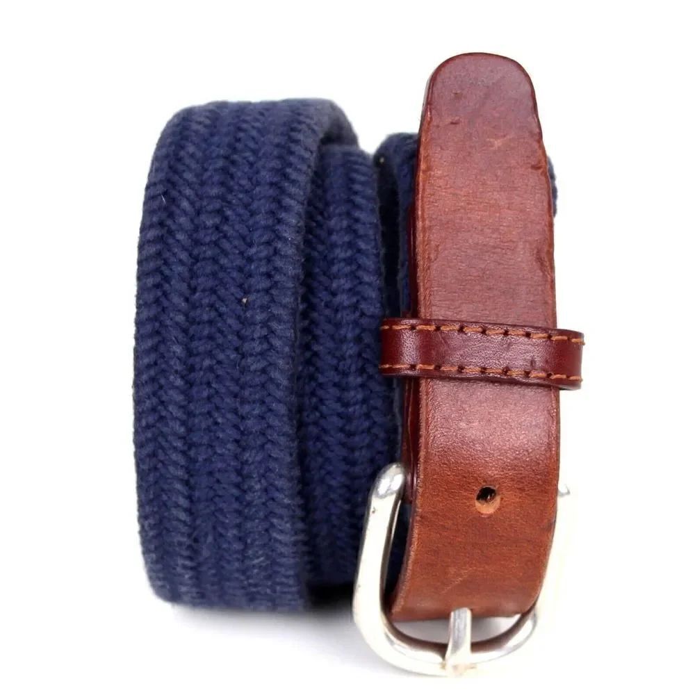 Crewcut BLUE BROWN GENUINE LEATHER 1"Wd ELASTIC DRESS CASUAL BELT Sz M (I73